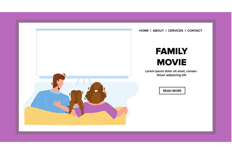 family-movie-watching-on-screen-together-vector