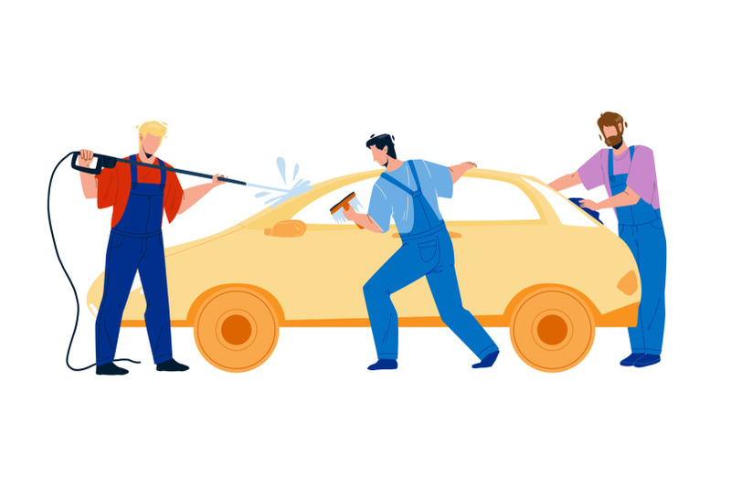 car-wash-service-workers-washing-automobile-vector