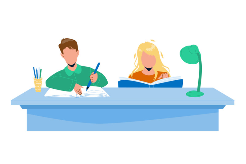 pupils-doing-homework-together-at-table-vector