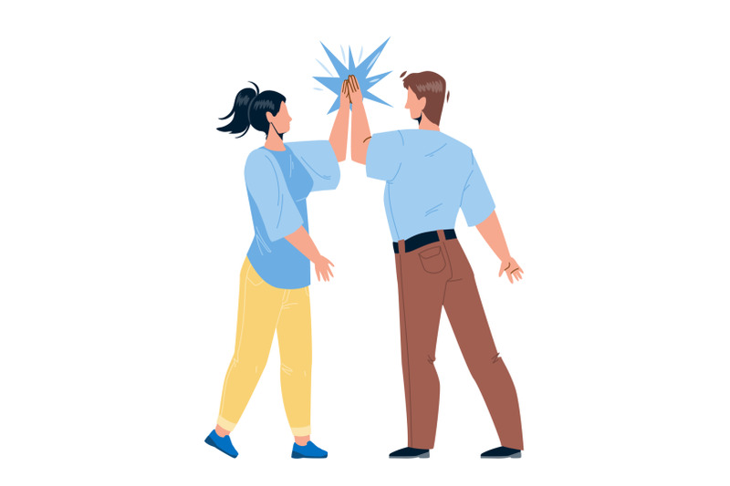 man-giving-high-five-young-woman-friend-vector