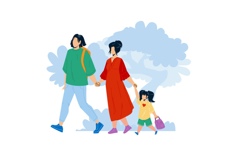 japanese-family-walking-together-in-park-vector