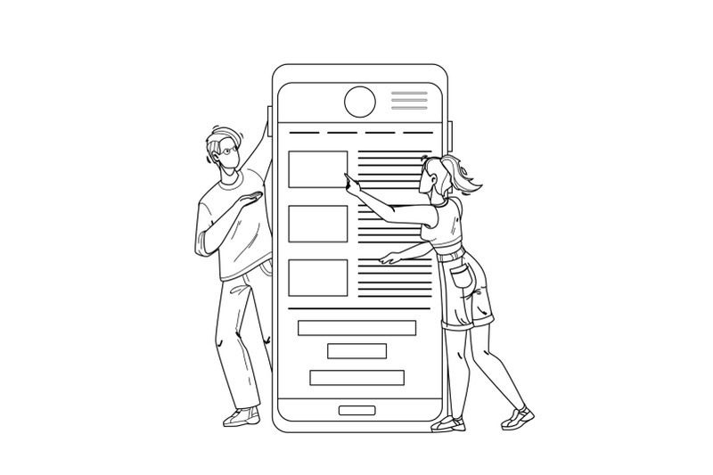 mobile-application-using-man-and-woman-vector