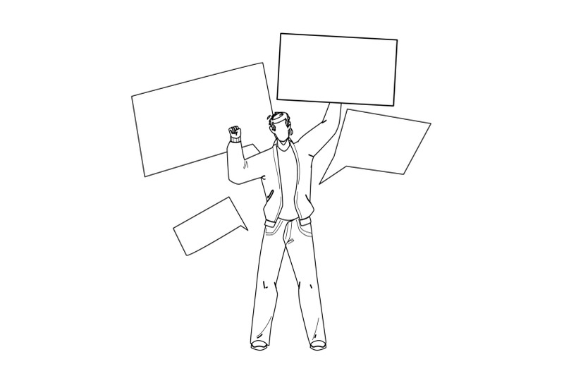 on-protest-demonstration-man-with-posters-vector