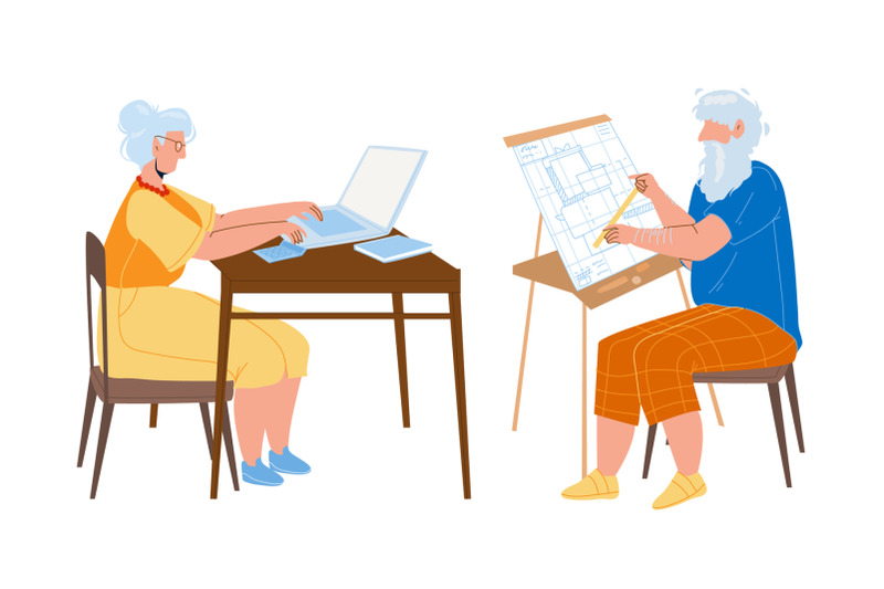 man-and-woman-senior-working-togetherness-vector