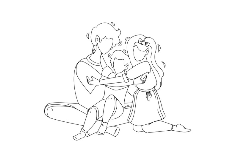 siblings-sitting-on-floor-and-embracing-vector