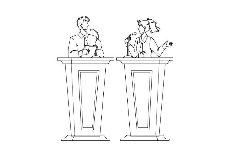 speaker-discussing-with-opponent-at-tribune-vector