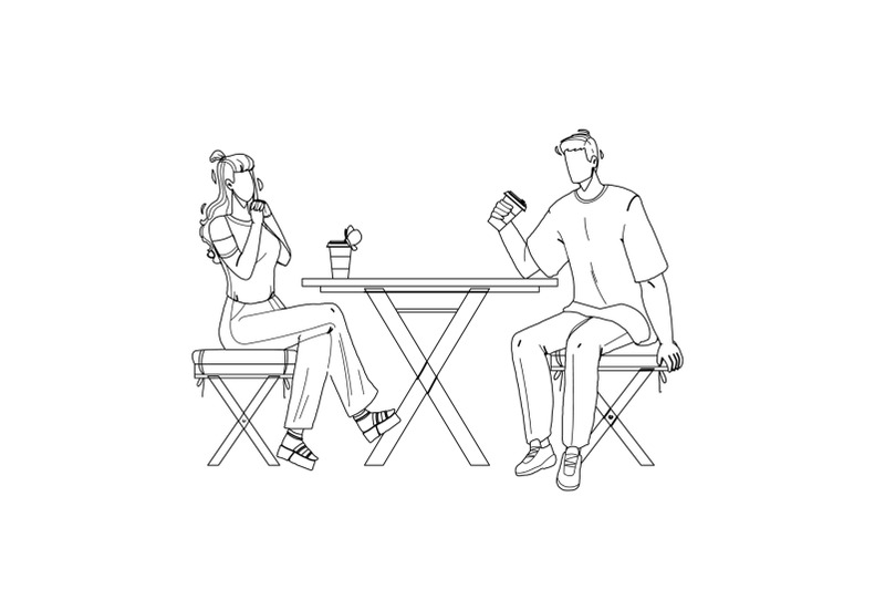 urban-park-visitors-drink-coffee-at-table-vector