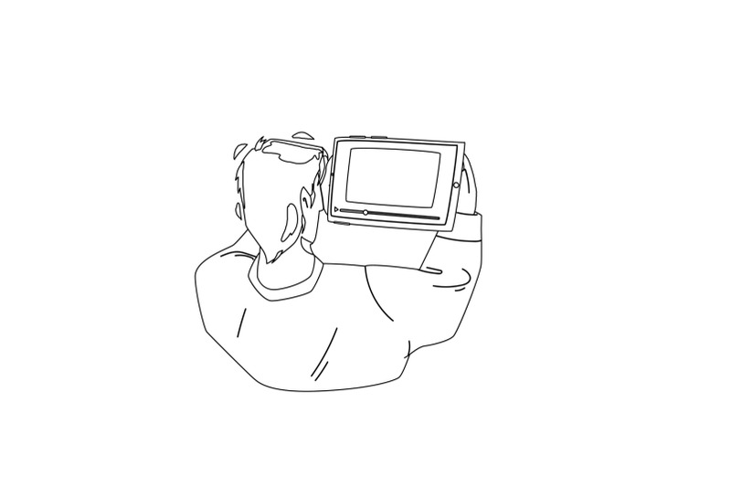 man-watching-video-on-tablet-digital-device-vector