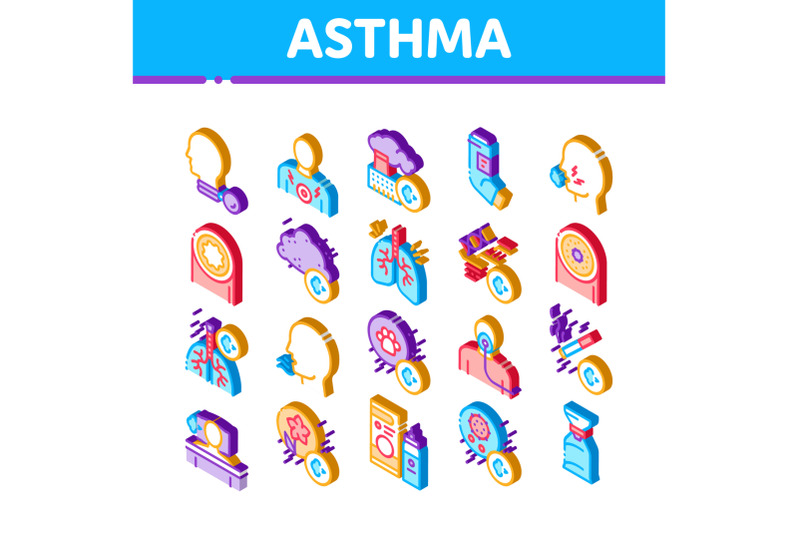 asthma-sick-allergen-isometric-icons-set-vector