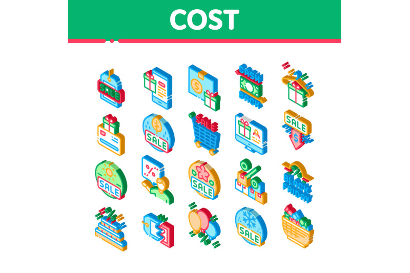 cost-reduction-sale-isometric-icons-set-vector