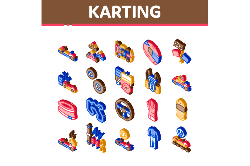 karting-motorsport-isometric-icons-set-vector-illustration
