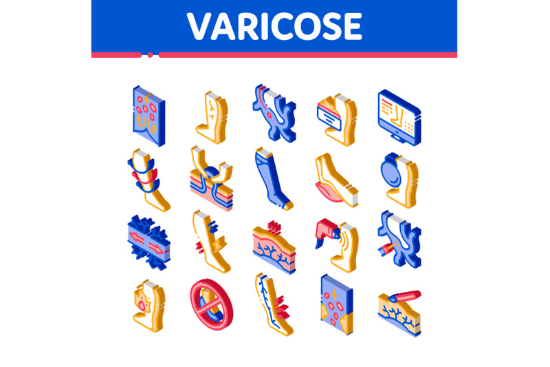 varicose-veins-disease-isometric-icons-set-vector