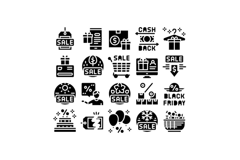 cost-reduction-sale-glyph-set-vector-illustration