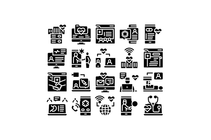 telemedicine-treatment-glyph-set-vector-illustration-flat