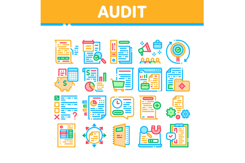 audit-finance-report-collection-icons-set-vector