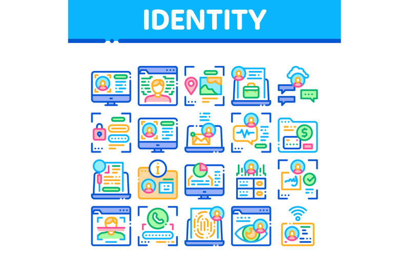 digital-identity-user-collection-icons-set-vector