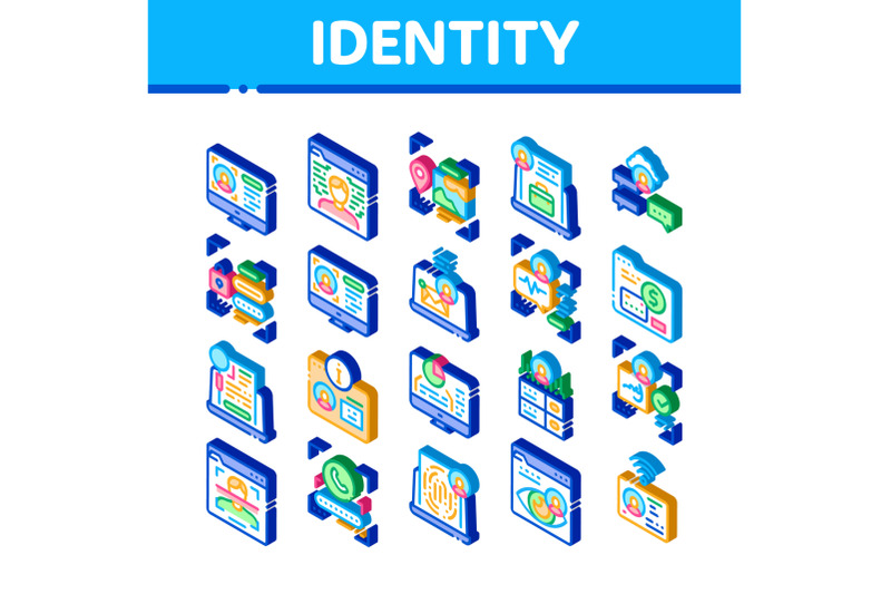 digital-identity-user-isometric-icons-set-vector