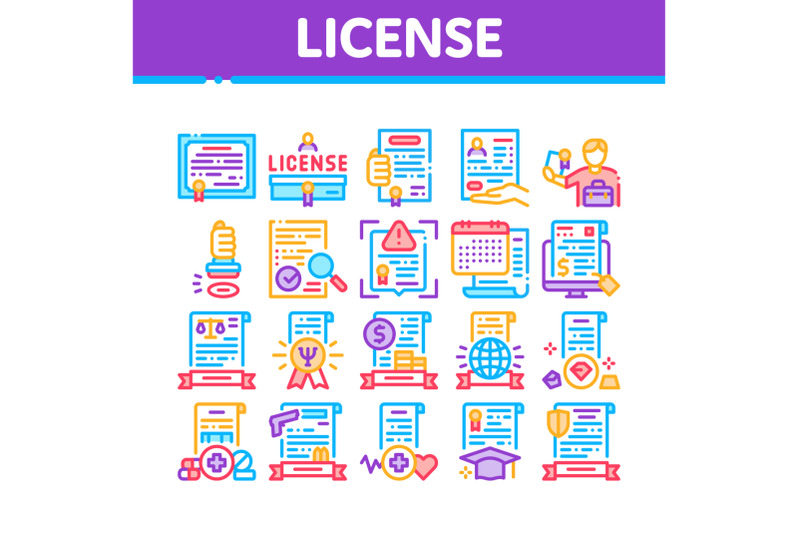 license-certificate-collection-icons-set-vector-illustrations