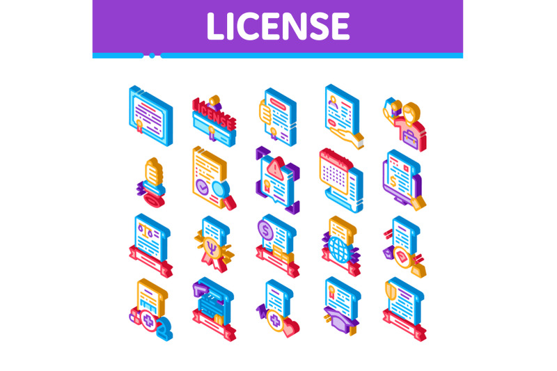 license-certificate-isometric-icons-set-vector