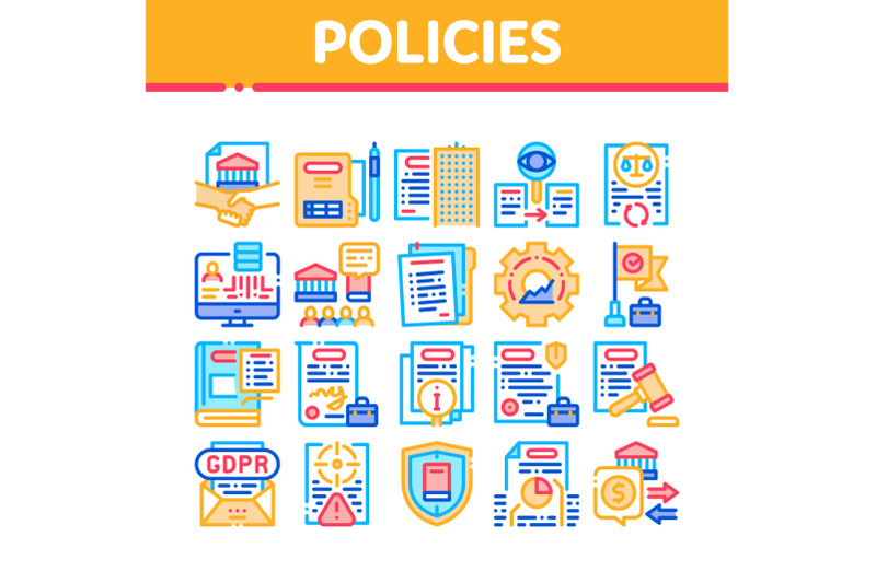 policies-data-process-collection-icons-set-vector