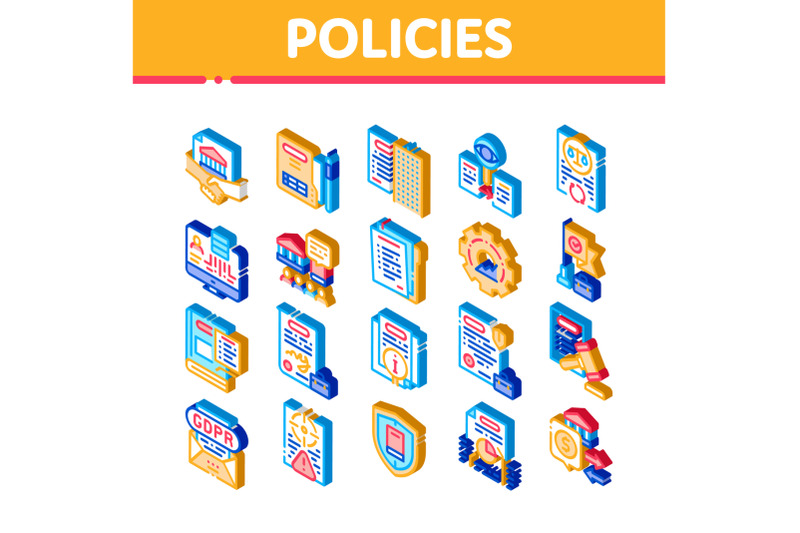 policies-data-process-isometric-icons-set-vector