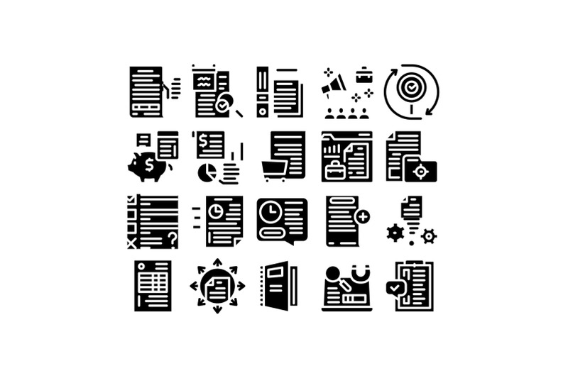 audit-finance-report-glyph-set-vector-illustration