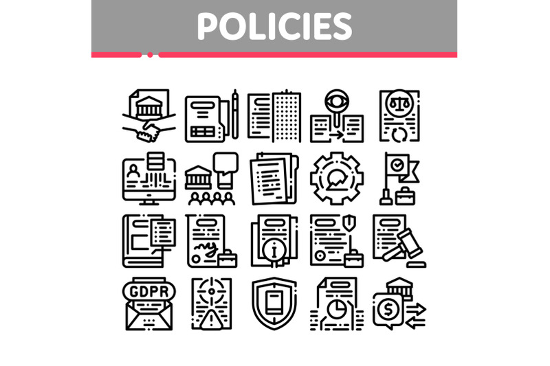 policies-data-process-collection-icons-set-vector