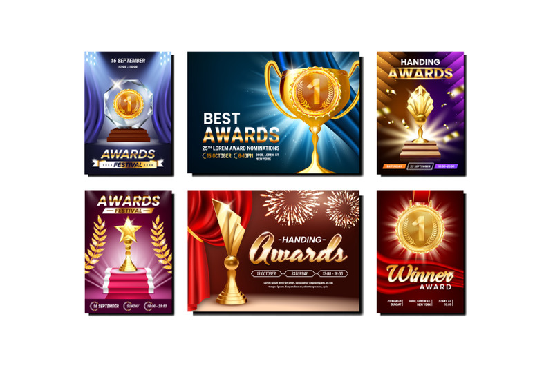 award-creative-promotional-posters-set-vector