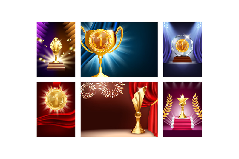 award-creative-promotional-posters-set-vector