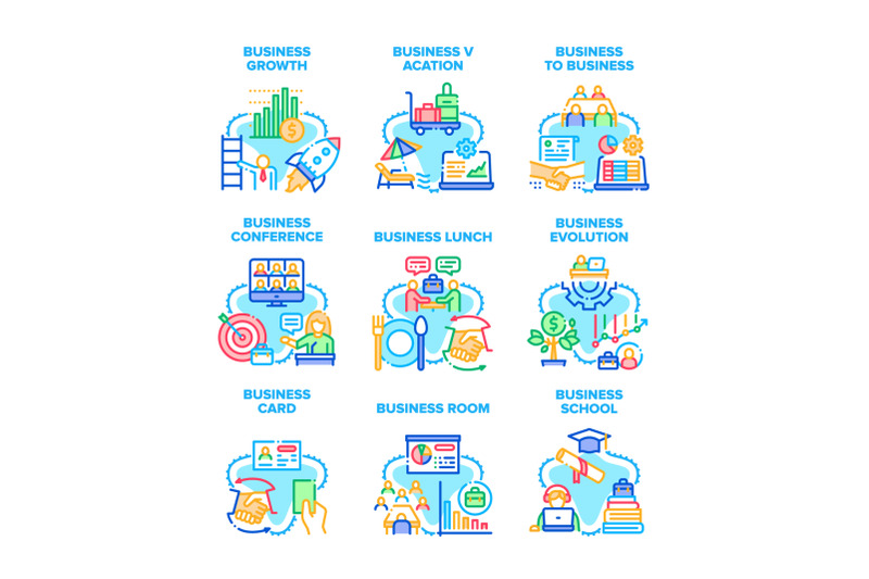 business-evolution-set-icons-vector-illustrations