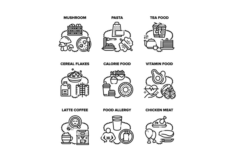 food-collection-set-icons-vector-black-illustration