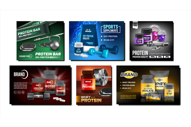 sports-supplements-promotional-posters-set-vector