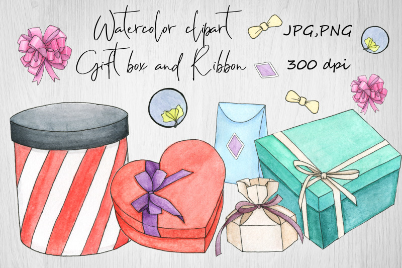 watercolor-clipart-gift-box-and-ribbon-birthday-celebration