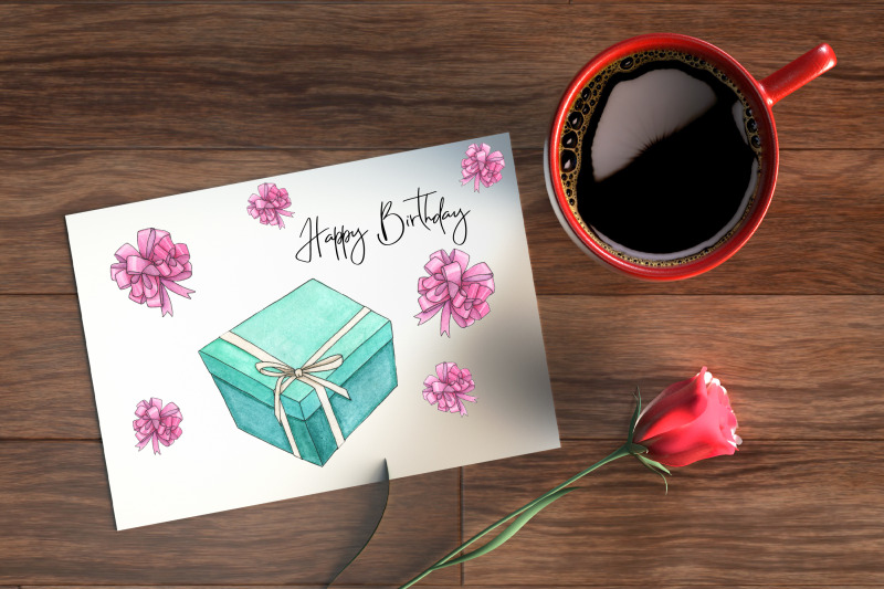 watercolor-clipart-gift-box-and-ribbon-birthday-celebration