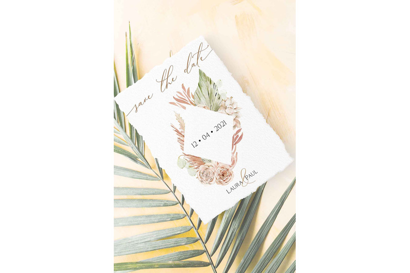 watercolor-boho-floral-frame-dried-flower-logo-png-tropical-watercolor-clipart-with-dried-palm-leaves-for-wedding-invitation-baby-shower
