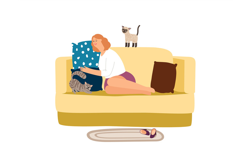 woman-with-cats-on-sofa