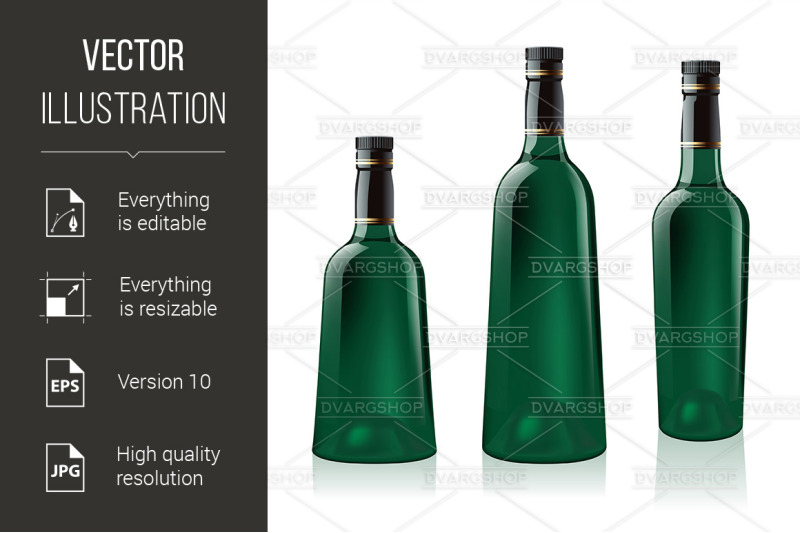 set-of-green-wine-bottle