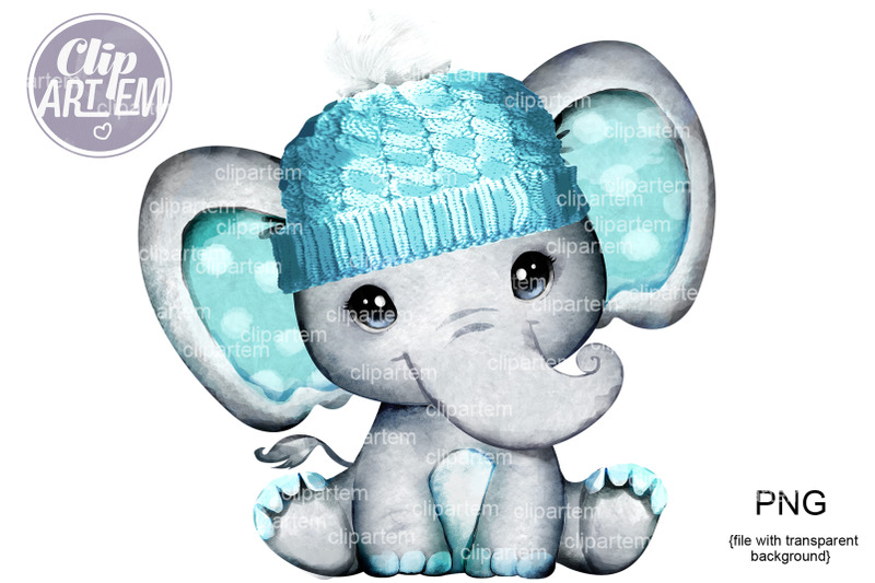 cute-turquoise-elephant-in-winter-hat-unisex-watercolor-png