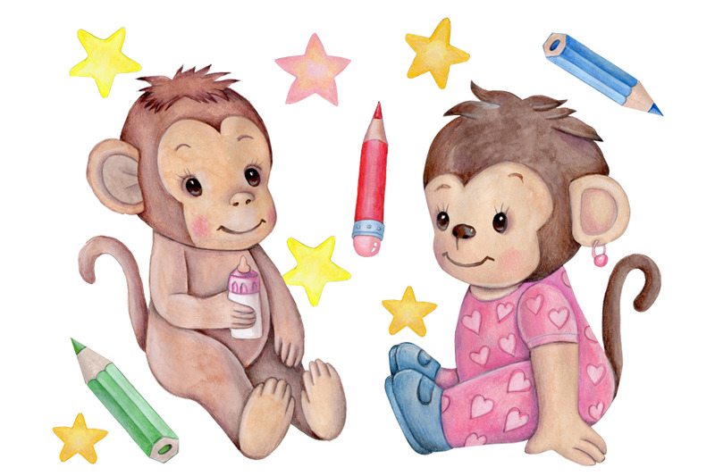 cute-baby-monkeys-watercolor-llustrations