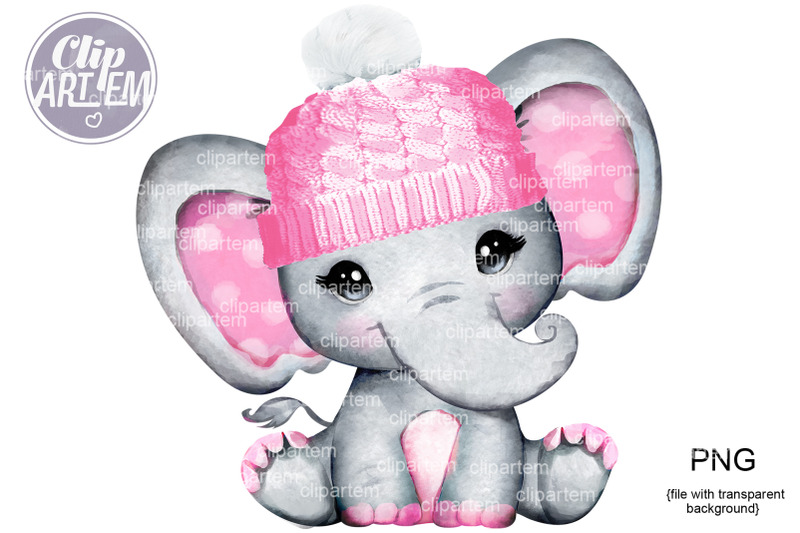 cute-pink-hat-girl-elephant-watercolor-png-images