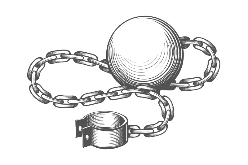 ball-and-chain-engraving-illustration