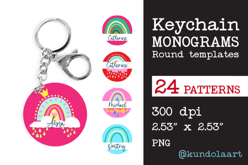 monograms-keychain-sublimation-rainbow-design-key-ring