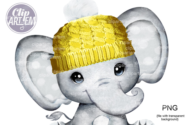 cute-gender-neutral-baby-elephant-in-hat-watercolor-png-clip-art