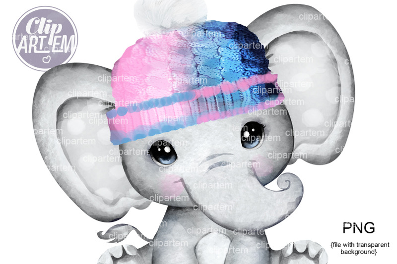 cute-baby-elephant-in-pink-and-blue-hat-png-sublimation-images