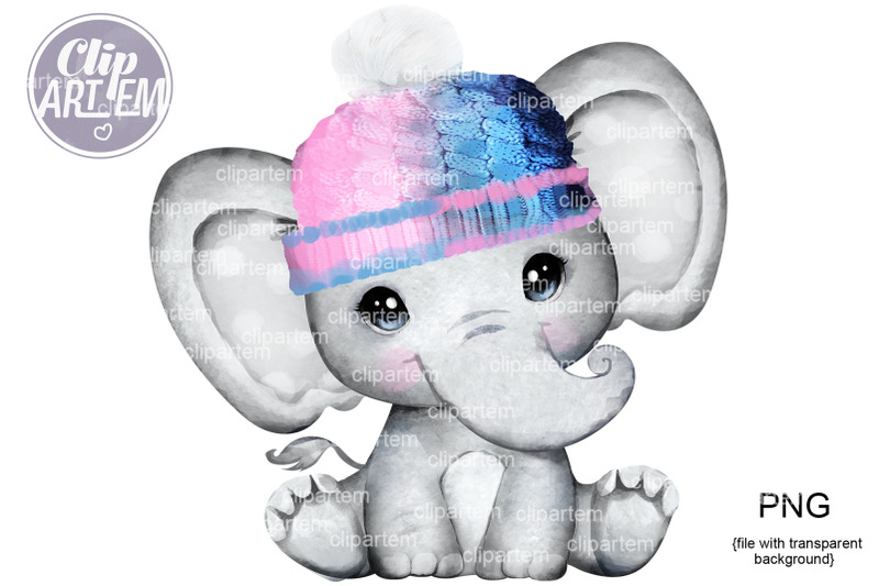 cute-baby-elephant-in-pink-and-blue-hat-png-sublimation-images