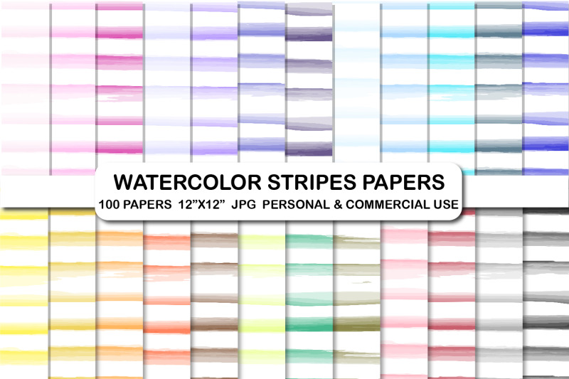 100-watercolor-stripes-digital-paper-horizontal-stripes