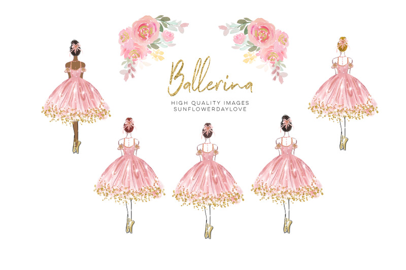 pink-ballerina-princess-clipart-pink-amp-gold-flowers-clip-art