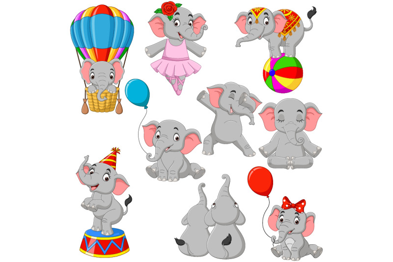 set-of-nine-cartoon-elephant-collection