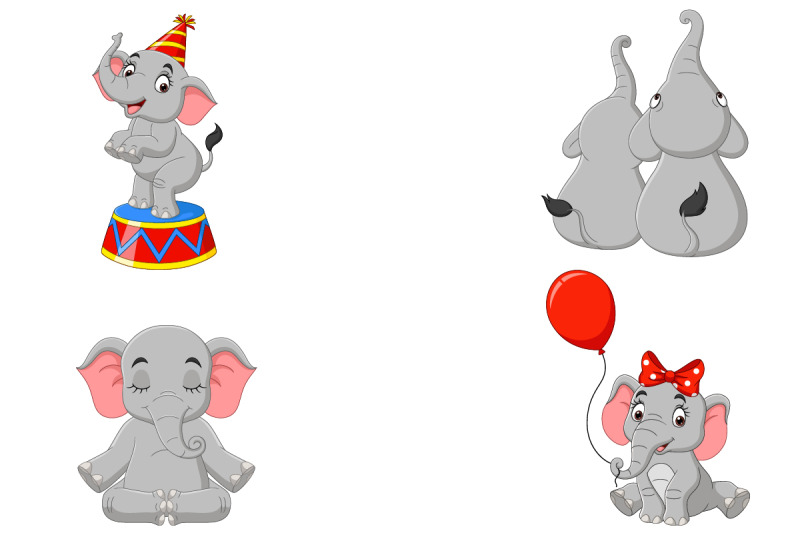 set-of-nine-cartoon-elephant-collection