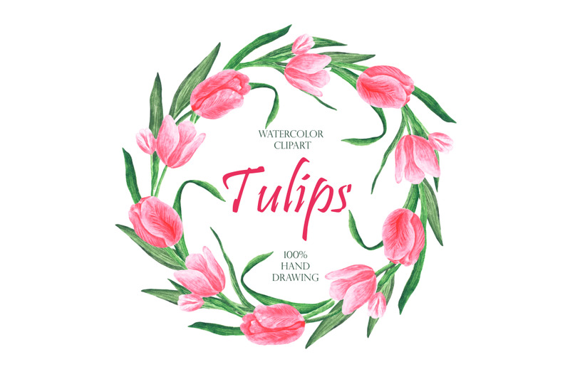 pink-tulips-watercolor-clipart-watercolor-tulips-wreath-tulips-frame